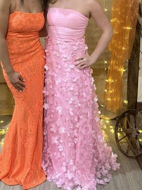 Macy's Pink Floral Appliqué Maxi Dress & Macy's Orange Lace Maxi Dress
